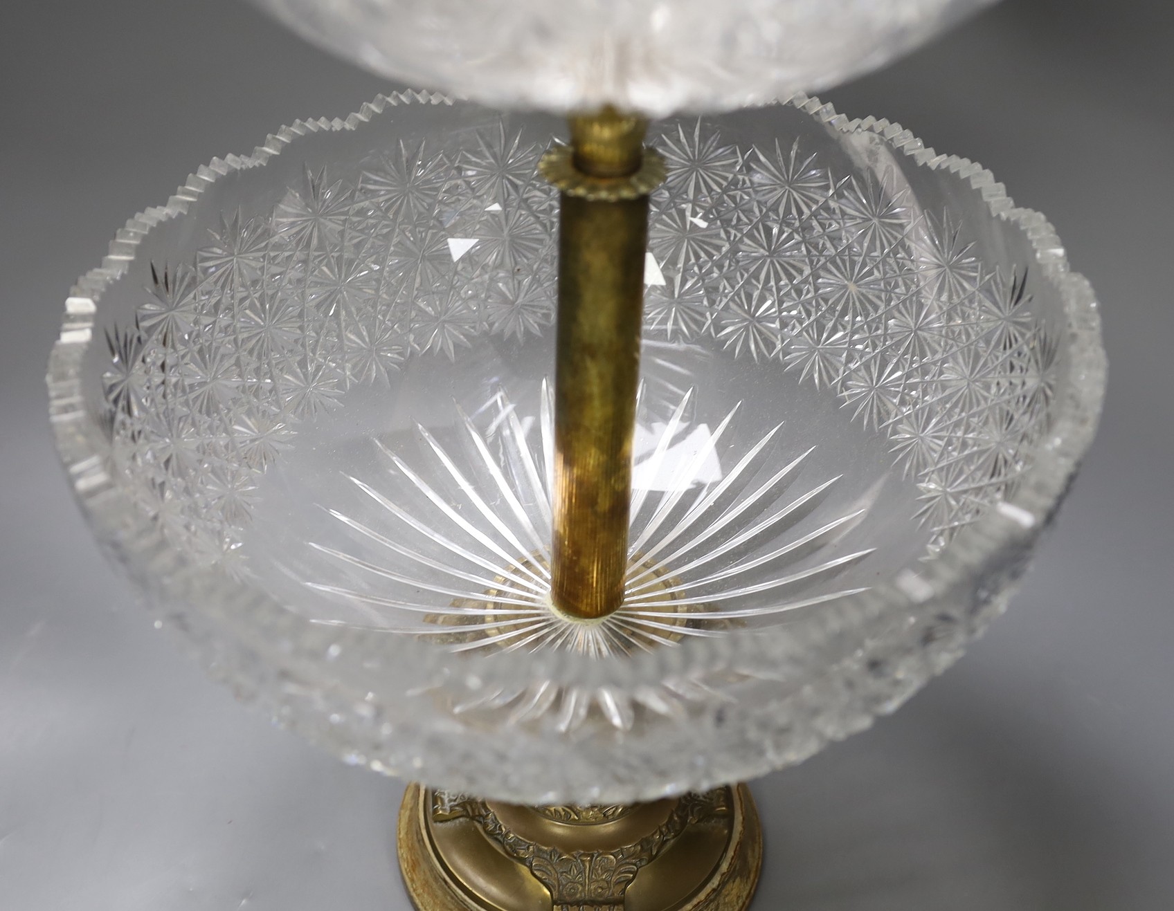 A Victorian cut glass two tier bonbonniere, 53cm tall